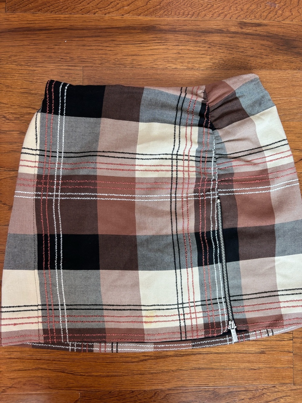 Plaid Mini Skirt in Brown, Cream & Black